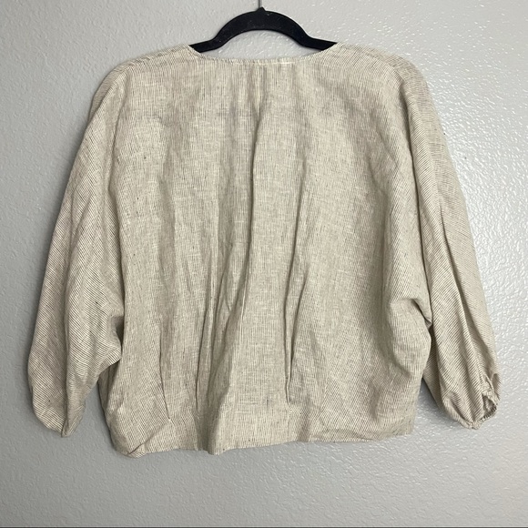 Zara Linen Puff Sleeve Pinstripe Button Down Blouse - Picture 5 of 6